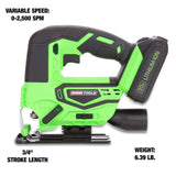 OEMTOOLS 24489 20V Li-ion Cordless Jig Saw With Battery And Charger With Ballistic Nylon Tote, 0-2500 SPM Variable Speed 2.0Ah Handheld Electric Jigsaw, Cordless OEMTOOLS