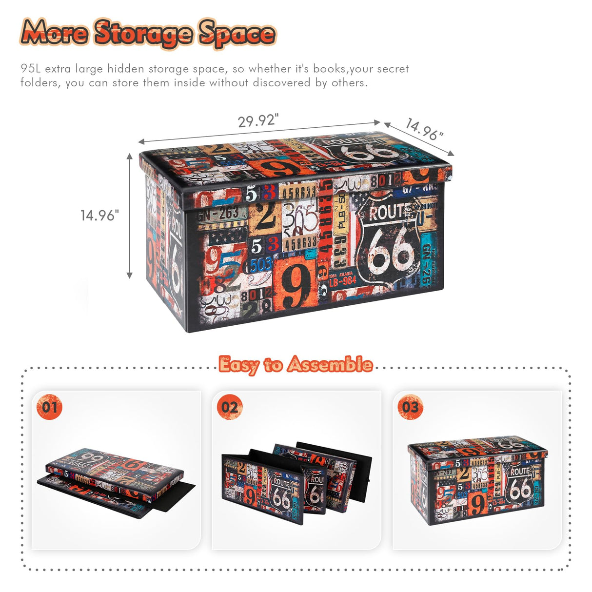 B FSOBEIIALEO Folding Storage Ottoman Bench with Faux Leather Footrest Seat, Coffee Table 30"x15"x15" B FSOBEIIALEO