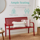 Best Choice Products Outdoor Bench 2-Person Metal Steel Benches Furniture for Garden, Patio, Porch, Entryway w/Geometric Backrest, 790lb Capacity - Rose Red Best Choice Products