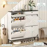 Brafab Large Shoe Storage Organizer Cabinet with 4 Flip Drawers, Freestanding Shoe Rack with Adjustable Shelf for Entryway, Living Room (White) Brafab