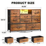EKNKOZY Dresser TV Stand with 8 Drawers, Dresser TV Stand with LED Lights & Power Outlets, Bedroom Dresser, Chest of Drawers for 55'' Long TV, Wide Fabric Dresser (Rustic Brown) EKNKOZY