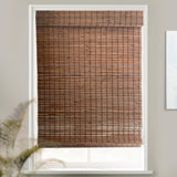 MOOD Custom Bamboo Shades | Rustic | Cordless Bamboo Roman Shades for Windows and Doors (Natural Woven) | Rustic Walnut (Great Privacy) | 28" W X 60" H Mood