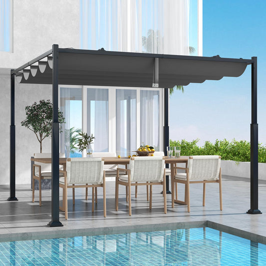 Tangkula 10x10Ft Pergola, Patio Pergola with Retractable Sun Shade Canopy, Extra Large Patio Shelter Pavilion, Outdoor Pergola for Deck, Porch, Garden, Yard