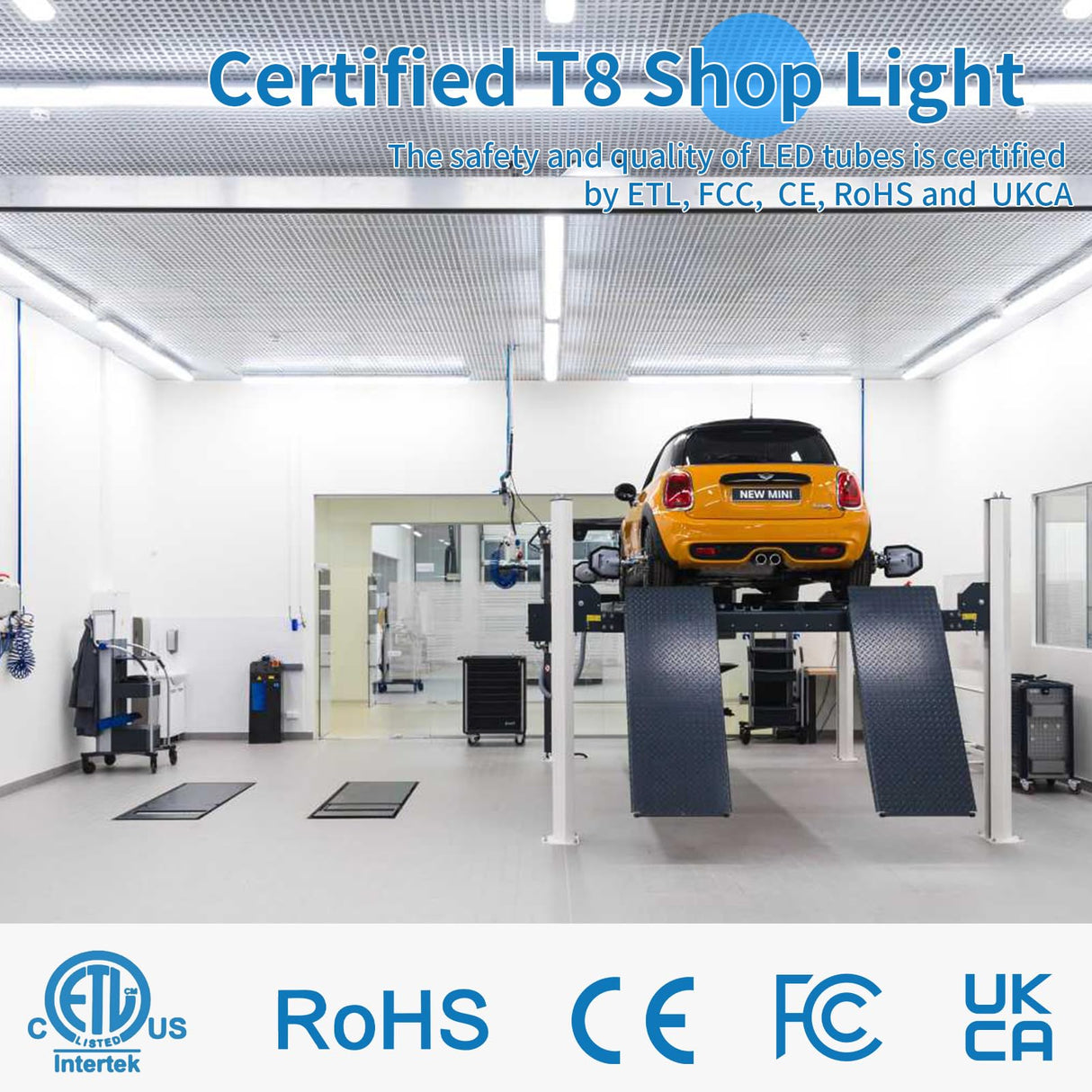 SHOPLED 8FT 72W 9360LM 6000K Cool White High Output Linkable T8 Tube Fixtures, V-Shaped, 8 Foot Lights for Garage, Warehouse, 4 Pack SHOPLED