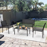 Greesum 4 Pieces Patio Furniture Set Outdoor Conversation Textilene Fabric Chairs for Lawn, Garden, Balcony, Poolside with A Glass Coffee Table, Black Greesum