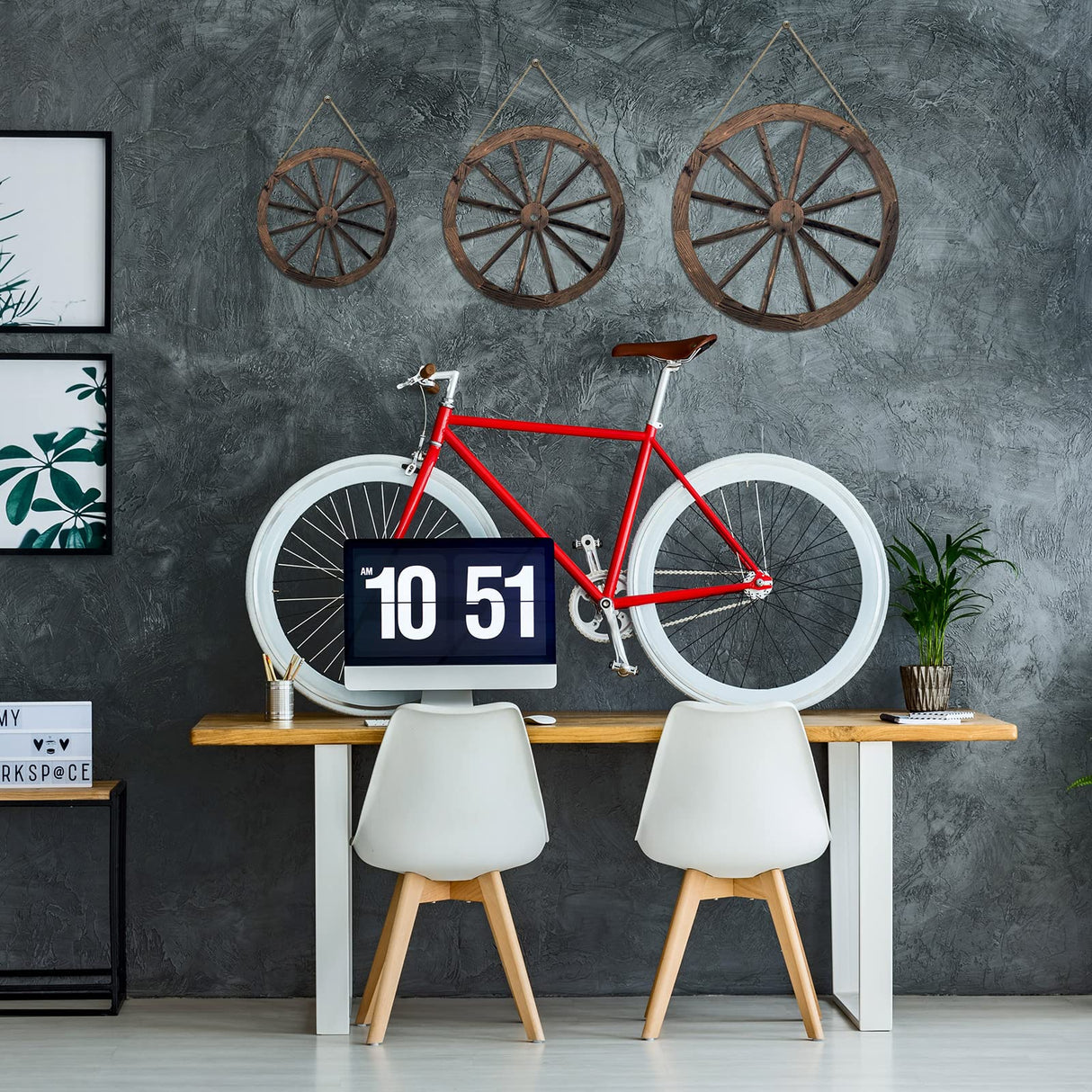 Qunclay 3 Pcs Wooden Wagon Wheel Decor 12/10/8 Inch Old Western Western Wall Decor Farmhouse Wagon Wheels Rustic Yard Wall Art Decor Hanging Decorative Wheels for Garden Home Bar Garage (Dark Brown) Qunclay