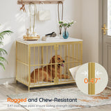 HOOBRO 38.6" Dog Crate Furniture, Wooden Indoor Dog Kennel, Decorative Dog Crate End Table, Chew-Resistant Heavy Duty Dog Crate for Small/Medium Dog, White and Gold DW100GW03 HOOBRO