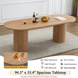 63"-94" Large Extendable Dining Room Table Set for 10, 11-Piece Oval Dining Table Set with 10 Beige Upholstered Chairs, Space Saving Farmhouse Expandable Kitchen Table Set with Fluted Wood Base Pvillez