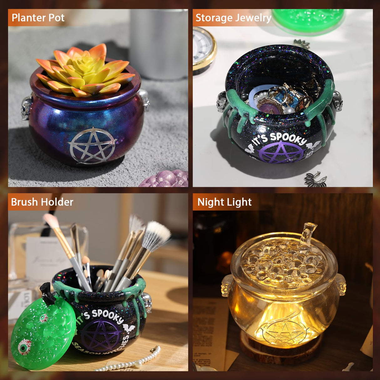 LET’S Resin Witch Cauldron Resin Mold, Halloween Resin Molds, 3D Jar Resin Molds Silicone 4.7'' Width, Large Jar Molds for Epoxy Resin Casting Craft, Storage Box,Candy Container,Candle Holder LET'S RESIN