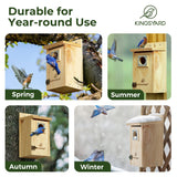 Kingsyard Blue Bird House for Outdoors - Classic Wooden Bluebird House with Predator Guard for Bluebirds Titmice Chickadees Nesting Birds, Wood Kingsyard