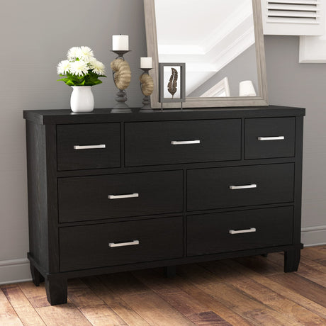 GarveeHome Dresser for Bedroom, 7 Drawers Modern Wood Dresser, 51" Wide Chest of Drawers Closet, Wooden Dresser Organizer with Metal Handle, for Bedroom, Living Room, Black GarveeHome