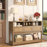 knoworld Rattan Console Table, Entryway Table Sofa Table with Storage, Hallway Foyer Table Behind Couch Table, Wood Console Tables Open Storage Shelf for Living Room, Hallway knoworld