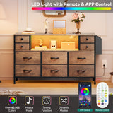 YITAHOME TV Stand with Charging Station, Dresser TV Stand for 55'' TV, 10 Drawer Dresser for Bedroom, Media TV Console Table with Side Pockets & Hooks, Storage Fabric Drawer Unit for Bedroom, Wood YITAHOME