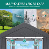 GARTOO Upgrade 12' x 20' Heavy Duty Carport - Extra Large Outdoor Shelter with Roll-up Ventilated Windows & Side Doors, Portable Garage for Car Truck Auto Motorcycle Boat Outdoor Events Party, Gray GARTOO