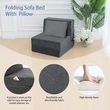 Ressainic Folding Sofa Bed Chair with Pillow,Convertible Fold Out Chair Bed Sleeper,Foam Floor Mattress, Foldable Futon Couch Bed for Living Room/Dorm/Guest/Office (Grey, Single) Ressainic