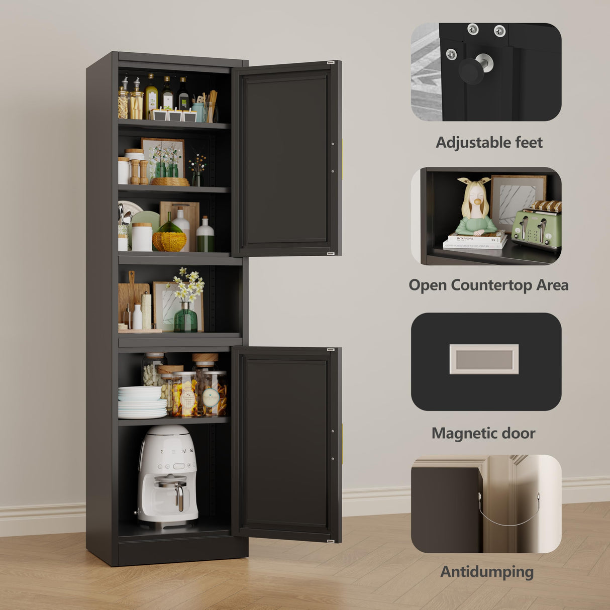 AUEYTVR Metal Tall Bathroom Cabinet, Slim Bathroom Storage Cabinet,71" High,Narrow Cabinet with Doors and Adjustable Shelves for Small Bathroom,Small Spaces AUEYTVR