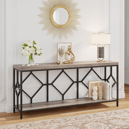 71 Inch Tribesigns Extra Long Narrow Sofa Console Table with Open Storage Shelf - WoodArtSupply