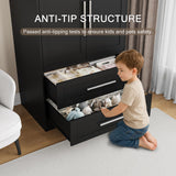 Einhomn Wooden Armoire Wardrobe Closet with 2 Doors and 2 Drawers,Freestanding Armoire Storage Cabinet with Shelves,Tall Clothing Storage Cabinet Suitable for Bedroom,Black Einhomn