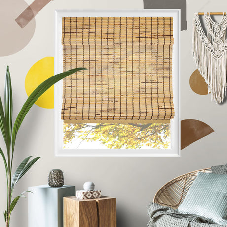 YELLOW BLINDS Bamboo Shades for Windows, Woven Wooden Cordless Bamboo Roman Shades, Light Filtering Window Treatment for Home, Bedroom, Living Room Decor, Tortoiseshell, 27" W X 64" H YELLOW BLINDS