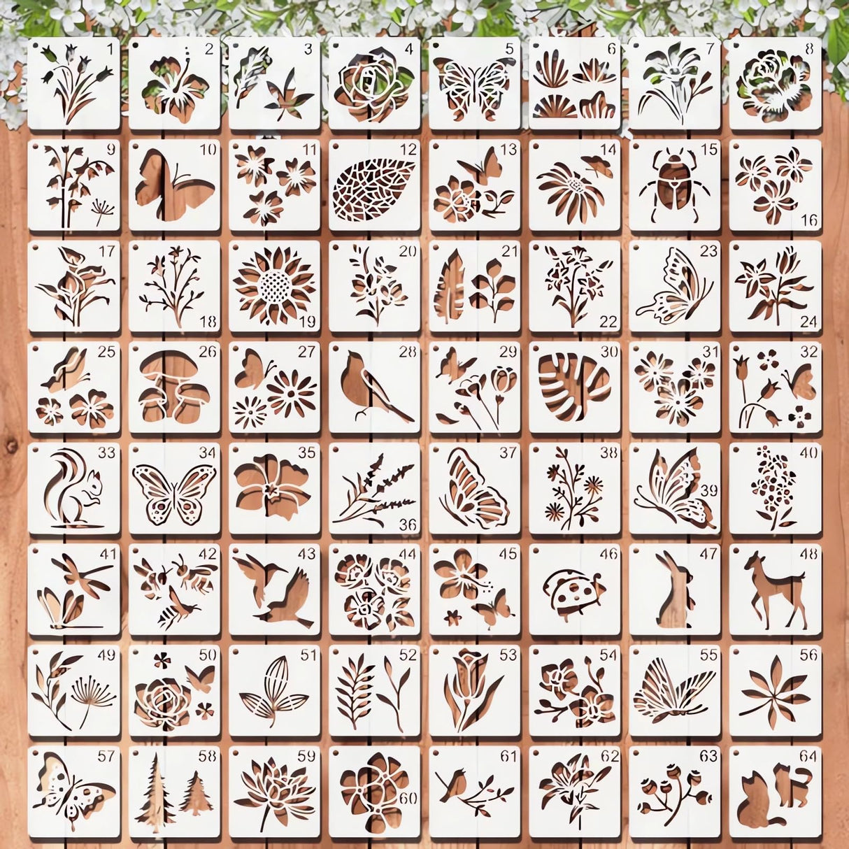 Stencils for Painting, 64pcs 3 Inch Stencils for Crafts Reusable Rock Painting Stencils Plastic Reusable Stencils for Painting on Wood Wall Tile Home Decor Felixcraft