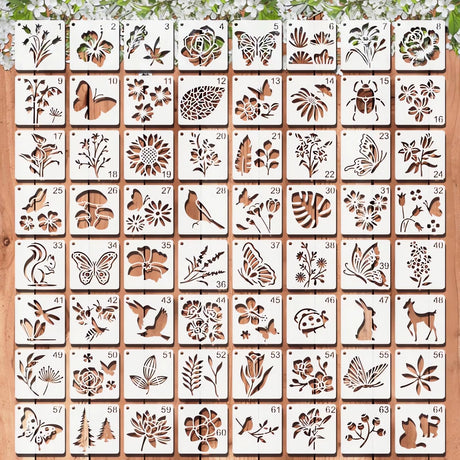 Stencils for Painting, 64pcs 3 Inch Stencils for Crafts Reusable Rock Painting Stencils Plastic Reusable Stencils for Painting on Wood Wall Tile Home Decor Felixcraft