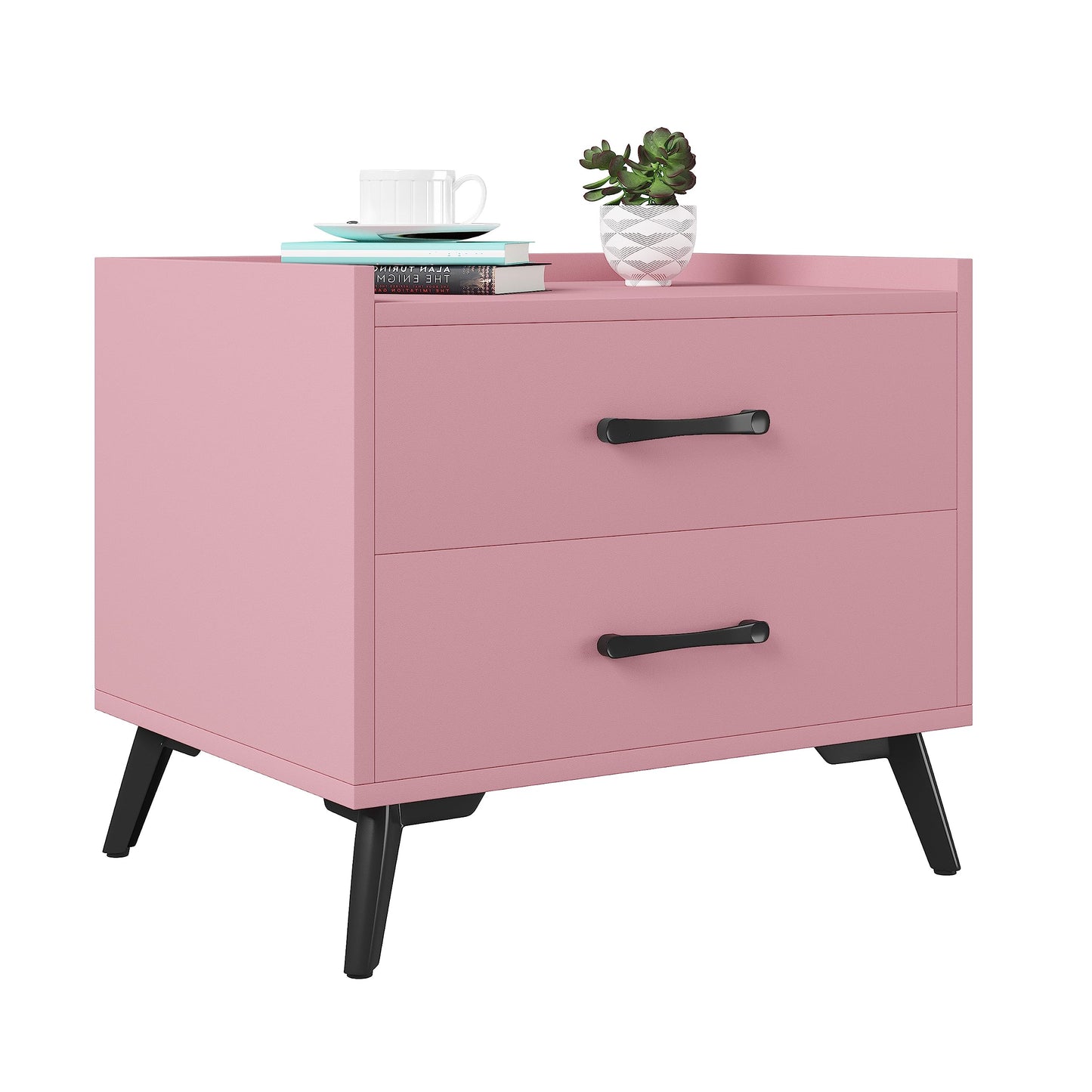 Youmumeub Nightstand with 2 Drawers: Pink Besides - Table for Bedroom Modern End Table for Bedroom Small Caninet with Solid Metal Legs