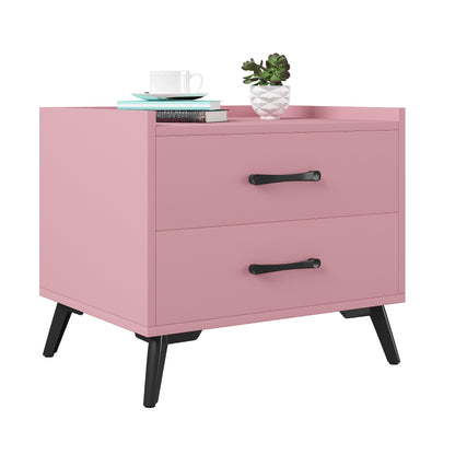 Youmumeub Nightstand with 2 Drawers: Pink Besides - Table for Bedroom Modern End Table for Bedroom Small Caninet with Solid Metal Legs