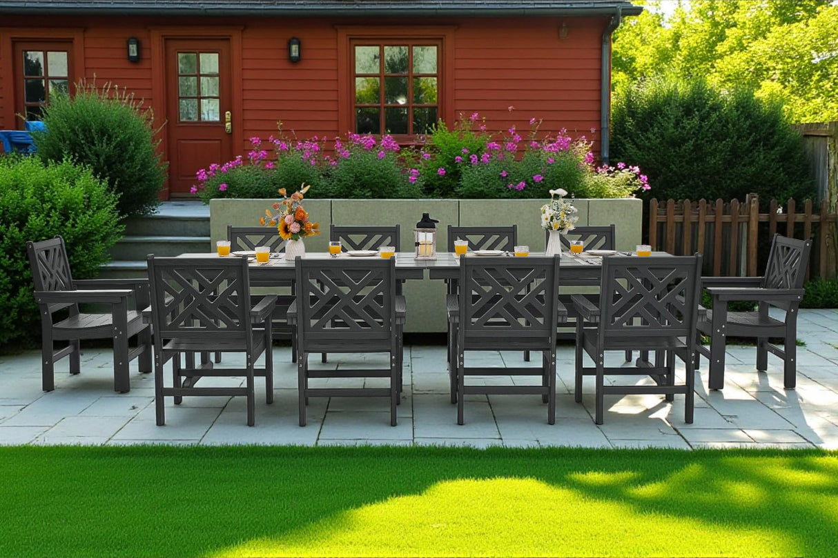 AXMOLM 12 Piece HDPE Outdoor Dining Set for 10, Patio Dining Furniture Set with 2 Table and Umbrella Hole, Outdoor Table and Chairs for Garden, Poolside, Backyard, Deck AXMOLM