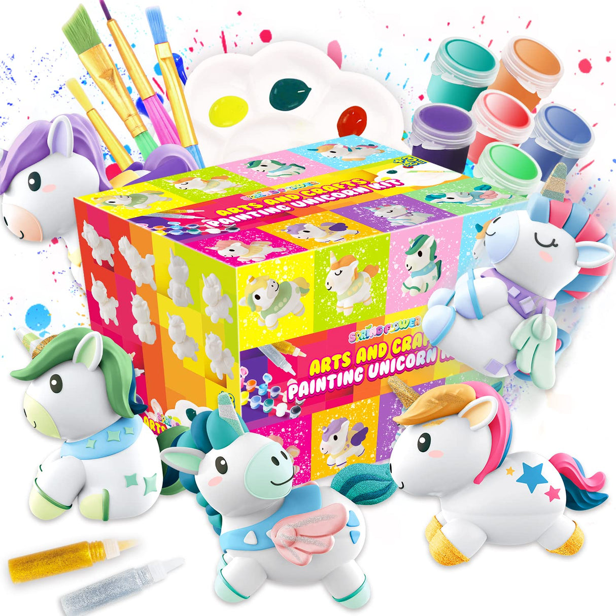 SpringFlower Unicorn Gift Toys for 3 4 5 6 7 8 Years Old Girls - Girls Arts and Crafts Painting kit Including 8 Cute Looking Unicorn Figures, DIY Creative Christmas Gift for Kids SpringFlower