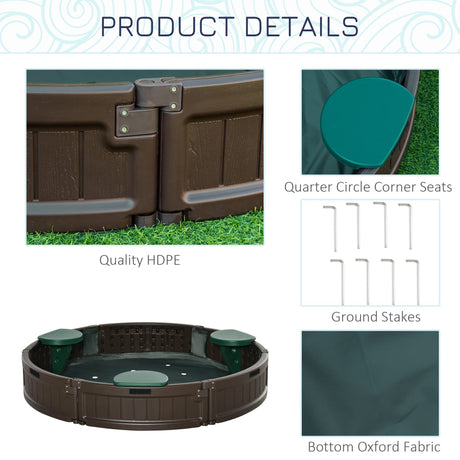 Outsunny Kids Outdoor Sandbox with Cover Garden Bed, Easy Assembly Children's Round Sandbox for Backyard, Brown, 48.5" x 48.5" x 8.75" Outsunny