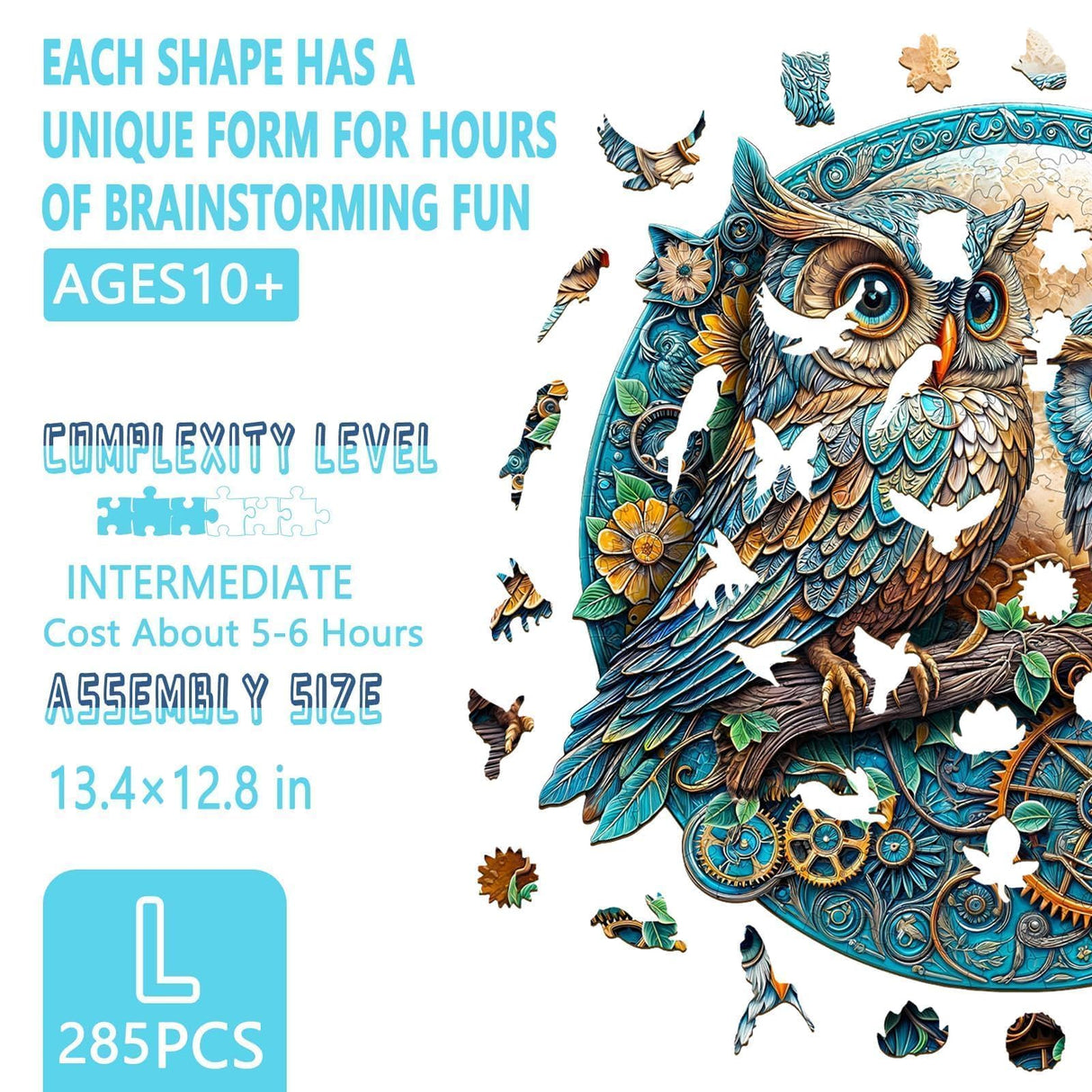 Wooden Puzzles for Adults - Embossed Owl Puzzle, Unique Shape Wooden Puzzle, Wooden Jigsaw Puzzles for Adults, Wood Puzzles Adult, Good Gift Idea for Friends and Family (L-13.4 * 12.8in -285 Pcs) Pijesaksa