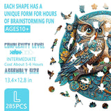 Wooden Puzzles for Adults - Embossed Owl Puzzle, Unique Shape Wooden Puzzle, Wooden Jigsaw Puzzles for Adults, Wood Puzzles Adult, Good Gift Idea for Friends and Family (L-13.4 * 12.8in -285 Pcs) Pijesaksa