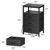 Huuger Nightstand with Charging Station, 27.6 Inch Side Table with Fabric Drawers, End Table Bedside Table with USB Ports and Outlets, Night Stand for Bedroom, Black Huuger