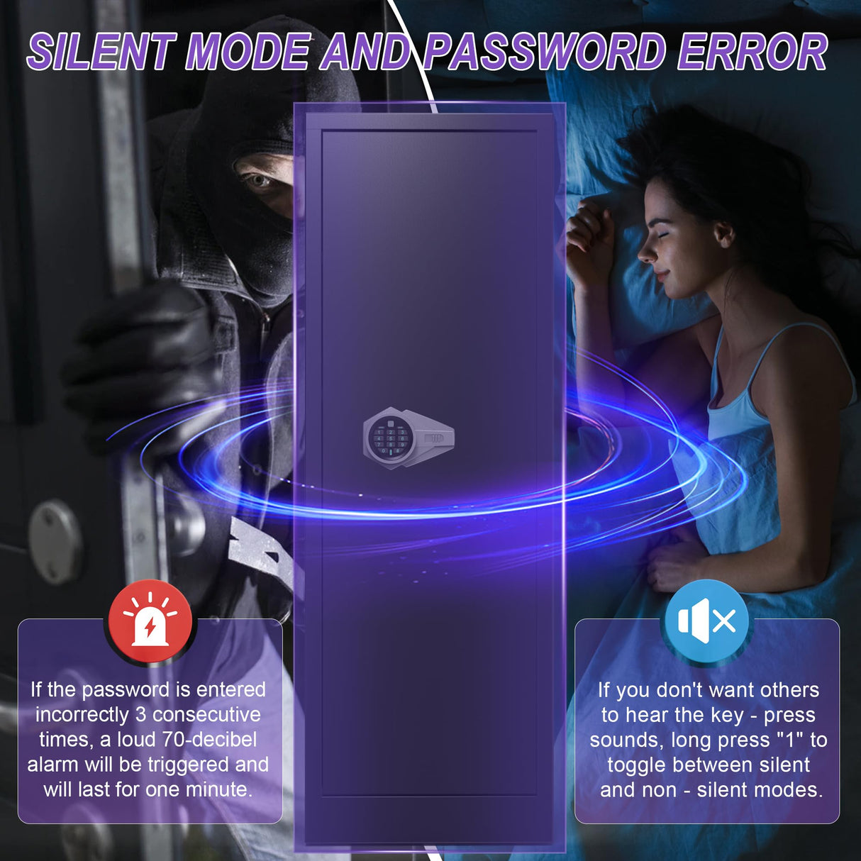 Marcree 8-10 Gun Safe for Rifles and Pistols, Gun Cabinets for Rifles and Shotguns, Long Gun Safe for Home Rifle and Pistols with Dual Alarm & Mute Mode, Gun Cabinet with Quick Access and Gun Rack Marcree