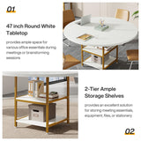 Tribesigns 47-Inch Round Conference Table for 4-6 People, Wood Meeting Room Table with Storage Shelf and Metal Legs, Modern Office Training Desk for Conference Room Seminar Room (White Gold) Tribesigns