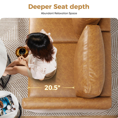ABCASA Faux Leather Loveseat Sofa Sleeper Bed with Storage Seat, 64.6" Modular Sectional Couch Deep Seat with Reversible Chaise 2-Seat Brown ABCASA