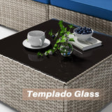 RESOM 7-Piece Gray Rattan Patio Furniture Sets, Outdoor Conversation Sofa Sets with Water Resistant Blue Cushions & Tempered Glass Coffee Table, Modular Outdoor Sectional Sofa Sets with 2 Pillows RESOM