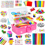 3000 Arts and Crafts Supplies for Kids Craft Kit All in 3 Layered Craft Box with Pipe Cleaners Crafts for Kids Age 4-6, 6-8, 8-12 DIY School Supplies Materials Set Toys Gifts for Girls Boys, Red BNUZEIYI