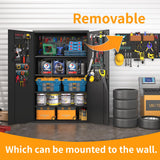 Upgraded Tall & Wide Metal Storage Cabinet with Doors & 4 Adjustable Shelves | Heavy-Duty Black Lockable Garage Cabinet with Wheels & Pegboard for Office, Gym, Basement, Warehouse (Black) basenji