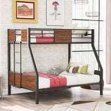 Twin over Full Metal Bunk Bed, Modern Style Heavy-Duty Steel Frame Bunk Bed with Safety Rail, Built-in Ladder for Bedroom, Dorm, Boys, Girls, Adults (Black + Brown) Bellemave