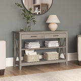 Bush Furniture Key West Console Table with Drawers and Shelves in Washed Gray Bush Business Furniture