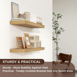 Floating Shelves for Wall, 24"W x 6.7"D x 1.4"H, 2 Pack of Long Wall Mounted Engineered Wood Shelves with Invisible Brackets for Living Room, Bedroom, Bathroom, Kitchen Decor and Storage, Oak Venusmiles