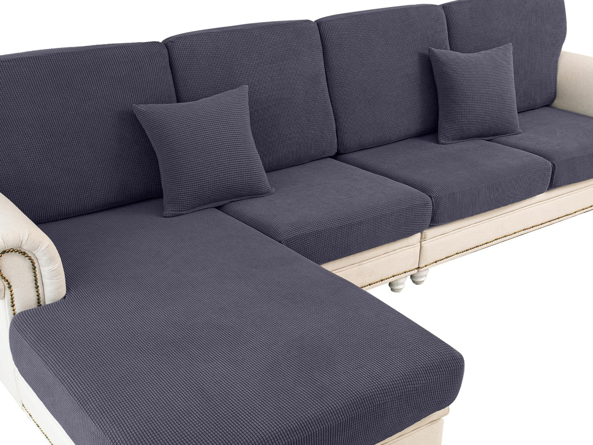 LA MEACK Couch Cushion Covers for Sectional Sofa L Shape Washable Separate Seat Chaise Couch Cover Stretch Sofa Slipcovers with 2 Pcs Pillowcases(2 Seater + 1 Chaise, Dark Grey) LA MEACK