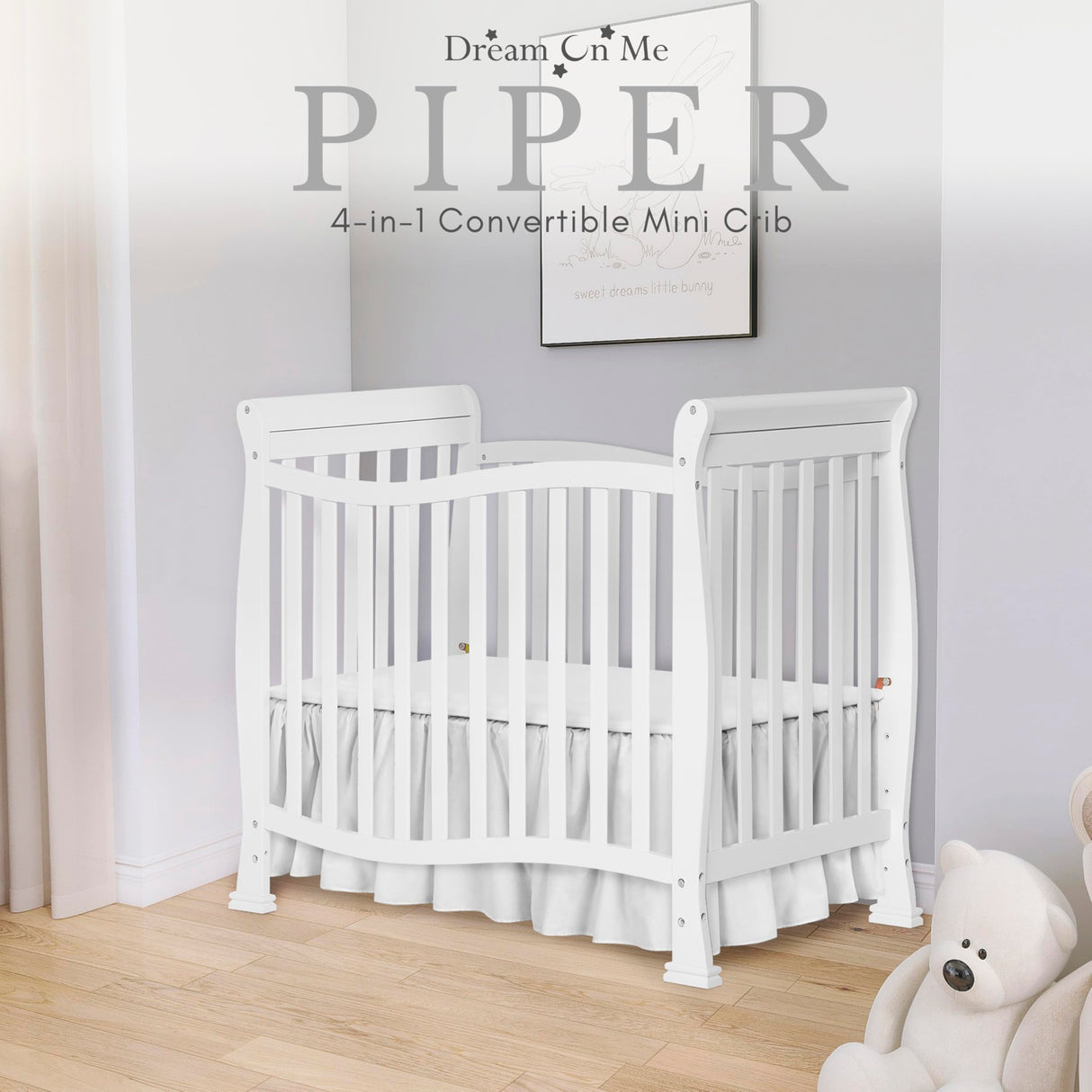 Dream On Me Violet 4-In-1 Convertible Mini Crib In White, Greenguard Gold Certified, JPMA Certified, 3 Position Mattress Height Settings, Non-Toxic Finish Dream On Me