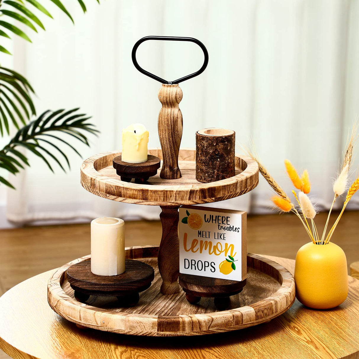 3 Pieces Wood Risers for Decor Wood Pedestal Mini Riser Stand Round Wooden Riser Rustic Farmhouse Riser for Decor Tiered Tray Decor Riser for Home Kitchen (Brown, 5/4/3 Inch) Amyhill