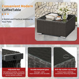 Oakcloud 7-Piece Outdoor Patio Furniture Sofa Set Black Rattan Wicker Sectional Conversation Sets with Glass Top Table and Cushions(Red) Oakcloud