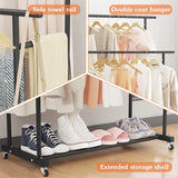 Calmootey Double Rod Clothing Garment Rack,Rolling Hanging Clothes Rack,Portable Clothes Organizer for Bedroom,Living Room,Clothing Store,Black Calmootey