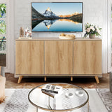 Fluted Sideboard Buffet Cabinet with Storage, Modern Storage Cabinet with 3 Doors, Wood Credenza Buffet Sideboards, Bar Cabinets Console Table for Kitchen Dining Living Room Entryway (Natural) XUZENEST