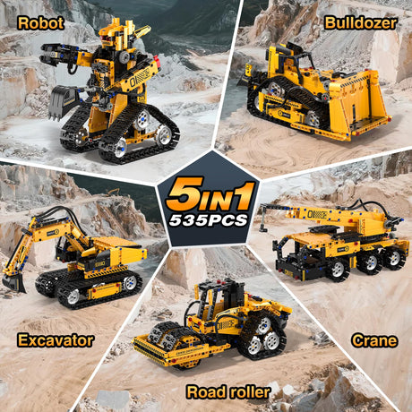ADUSRIZ 5 in 1 STEM Robot Building Kit, 535 Pcs Remote Control Excavator Science Educational Kit, Technic Coding Robotic Toys Gift for Kids 6 7 8 9 10 11 12+ Years Old Boys Girls ADUSRIZ