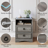 Night Stand Set of 2, Nightstands with LED Light, End Table Bedside Table with Wood Drawers, for Living Room, Bedroom, Sofa, Gray HolliWill